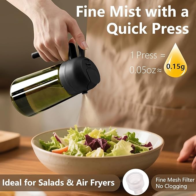 SWEET VIEW - Olive Oil Sprayer for Cooking, 16oz/470ml Glass Light-Proof Oil Pourer for Kitchen with Stickers for Air Fryer, Cooking, Salad, and BBQ with Stickers
