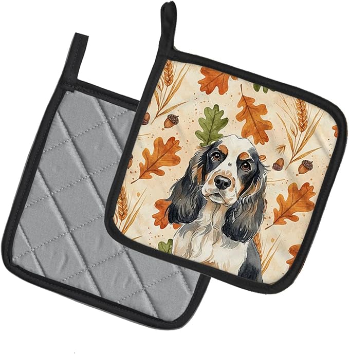 Caroline's Treasures Parti Cocker Spaniel Heirloom Fall Pair of Pot Holders Pair 7.5x7.5 Quilted Insulated Hot Pads Decorative Kitchen Gift Made in USA