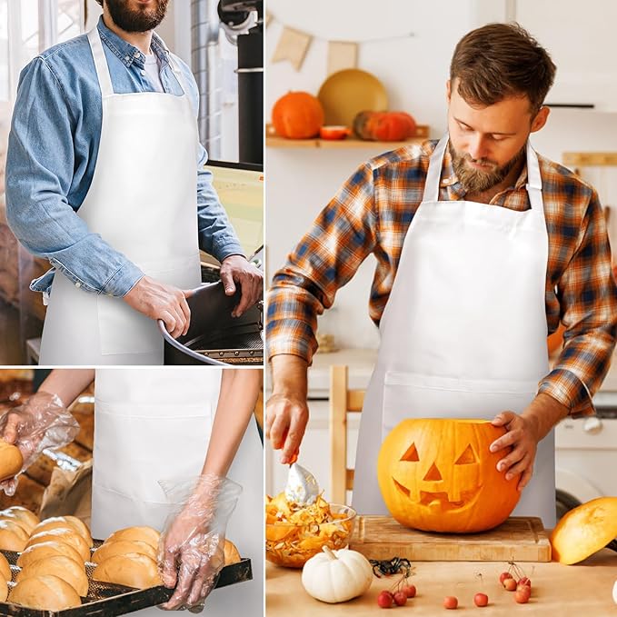 NLUS 2 Pack White Aprons with 2 Pockets for Women Men Kitchen Aprons with Pockets, Chef Aprons for Baking BBQ Cooking