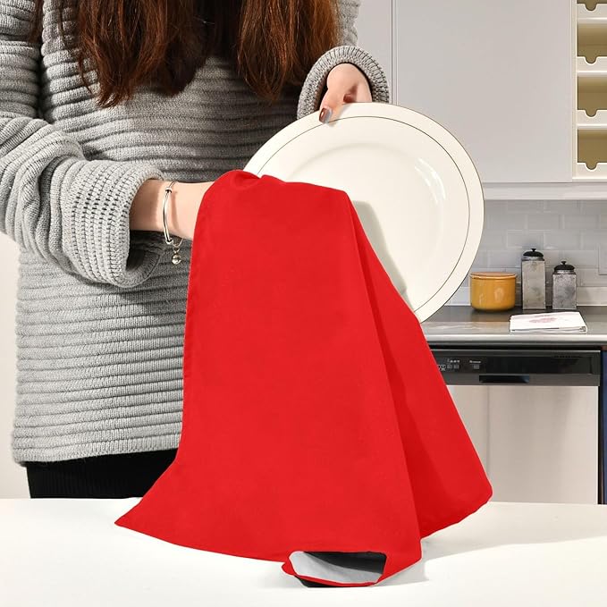 TARAN LIVING Kitchen Towels Cotton Solid Dish Cloths Kitchen Hand Towel Reusuable Dish Towel for Cleaning Tea Towels Set with Hanging Loop - 18"x 28",Red & White, Pack of 2