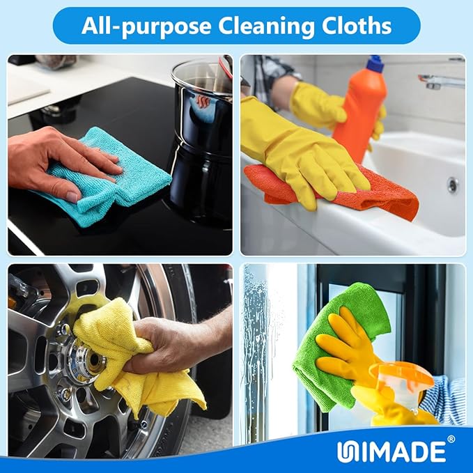 UNIMADE Microfiber Cleaning Cloth, 10 Pack Reusable Microfiber Towels for Cars Lint Free Cleaning Shop Towel Rags for Home Kitchen Automotive Bar Mechanic Restaurant Garage, 11.5"x 11.5", Multicolor