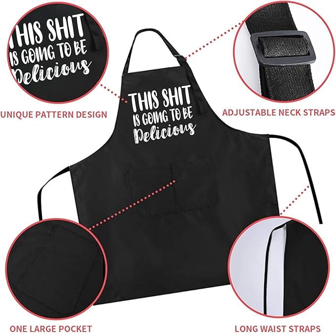 ZOORON Funny Cooking Chef Apron with Pockets BBQ Kitchen Work Aprons Birthday Father’s Day Grilling Gifts for Dad, Husband