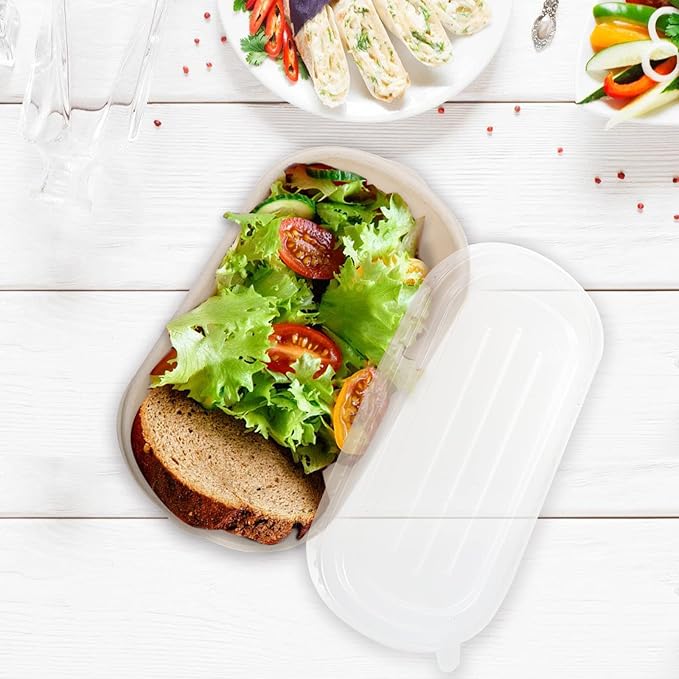 Yesland 50 Pack Take Out Food Containers with PP Lid, 33 Oz Rectangular Disposable Paper Bowls Soup Serving Bowls, Meal Prep Food Containers for Salad, Leftovers