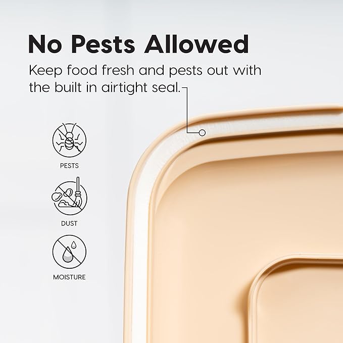 IRIS USA Airtight Dog Food Storage Container, WeatherPro, Up to 22 lbs, Removable Wheels, for Dog Cat Bird and Other Pet Food Storage Bin, Keep Fresh, Made in USA, Almond/Clear