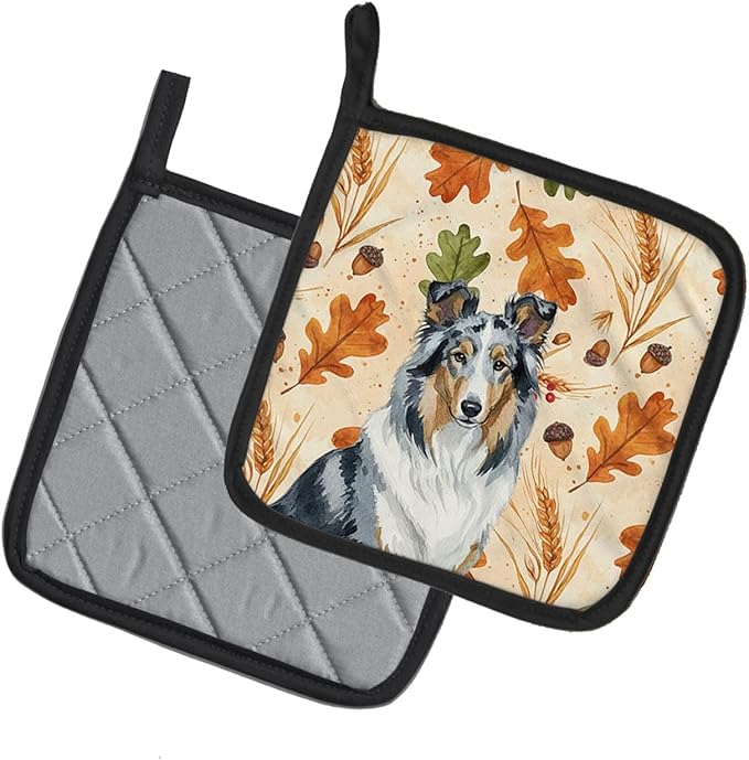 Caroline's Treasures Blue Merle Collie Heirloom Fall Pair of Pot Holders Pair 7.5x7.5 Quilted Insulated Hot Pads Decorative Kitchen Gift Made in USA
