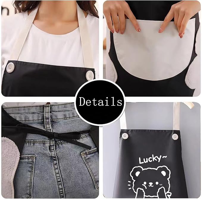 2 Pack Kitchen Apron with Hand Wipe,Water-drop Resistant with 2 Pockets Cooking Bib Aprons for Women Men Chef