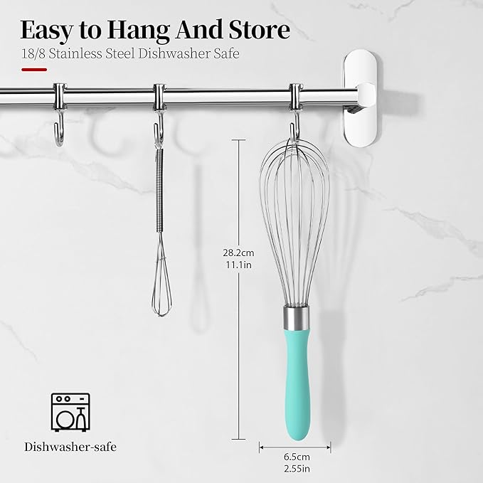 11.1inch Kitchen Wire Whisk, 18/10 Stainless Steel Metal Balloon Wisk （Medium, Aqua Sky）