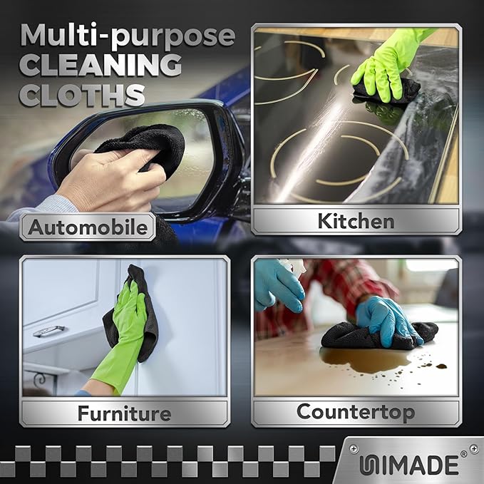 UNIMADE Microfiber Cleaning Cloth, 100 Pack Microfiber Towels for Cars Commercial Grade Work Rags Bulk Detailing Cloth for Automotive Bar Mechanic Restaurant Garage Housekeeping, 11.5"x 11.5", Grey