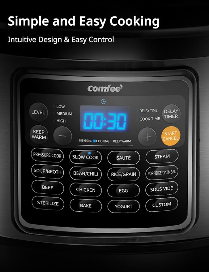 COMFEE’ 16-in-1 Electric Pressure Cooker with Non-Stick Pot for Yogurt, Rice, Slow Cooking, Steaming, and More, 8 Quarts