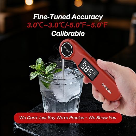 Instant Read Meat Thermometer, GrillBliss USB-C Rechargeable Digital Food Thermometer with 0.5s Fast Read & ±0.5℉ Accuracy, VA LCD Display, Cooking Thermometer for BBQ, Grill, Candy, Brewing