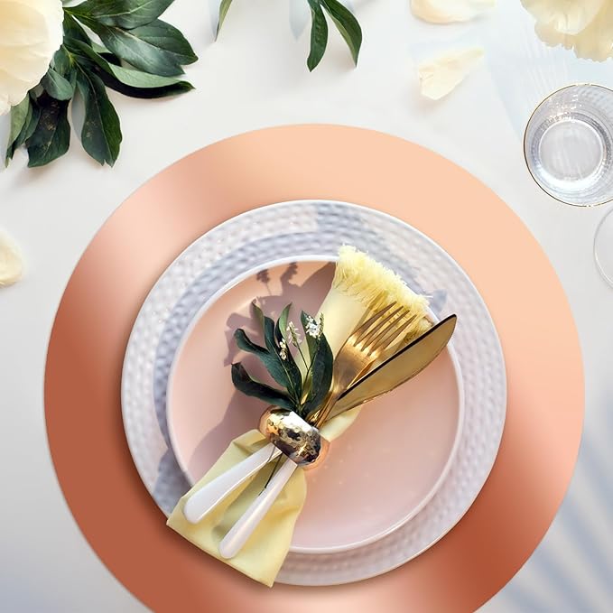 Tioncy 100 Pcs Rose Gold Round Paper Placemats Decorative Disposable Placemats Table Mats for Dining Wedding Table Decoration Home Banquet New Years Festive Party Birthday Holiday