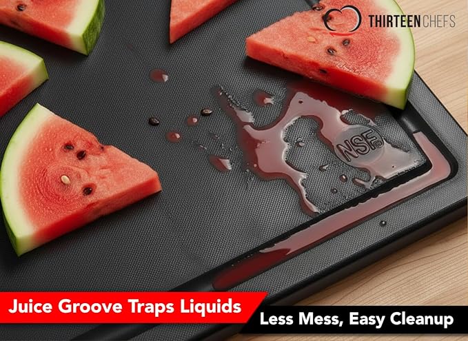 Thirteen Chefs Extra Large 30 x 18 Inch Grooved Cutting Board - Carving Meat, BBQ, Fish, Meat and Game – 1/2 Inch Thick Black HDPE Plastic, 10 pounds