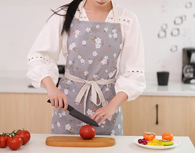 Aoomzoon Kitchen Aprons for Women with 2 Pockets,Double Sided Vintage Adjustable Apron for Gardening Cooking Arting Painting