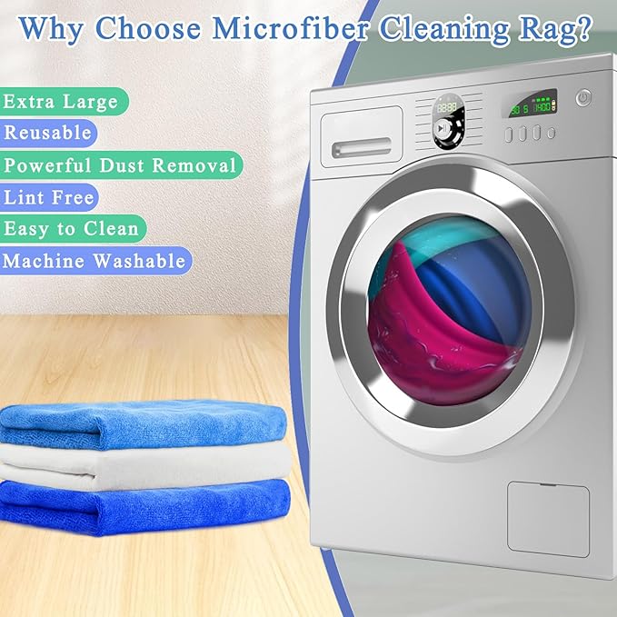 12 Pcs Extra Large Microfiber Cleaning Cloth, 20" x 30" Washable Reusable Large Floor Cloth Rags, Microfiber Towels for Mop Cleaning Office Bathrooms Housekeeping (Blue, White)