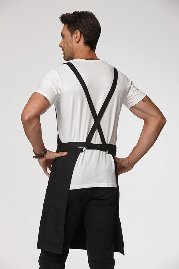 Unisex Kitchen Apron, Cross Strap Apron with 2 Pockets, Durable Waterproof Professional Apron