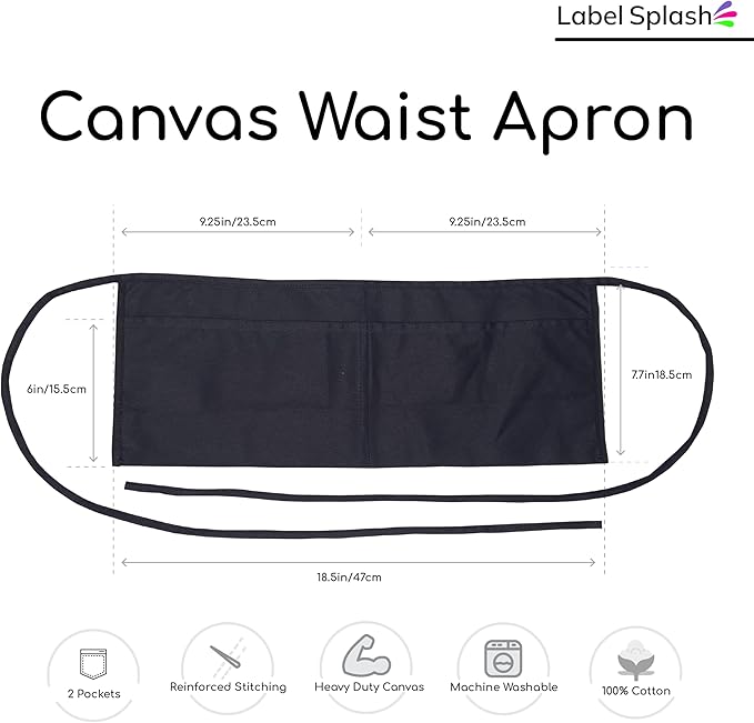 LABELPLASH 2 Pocket Canvas Work Waist Nail Apron Belt Washable Tool Utility Gardening Woodworkers Roofers Artists & Crafts