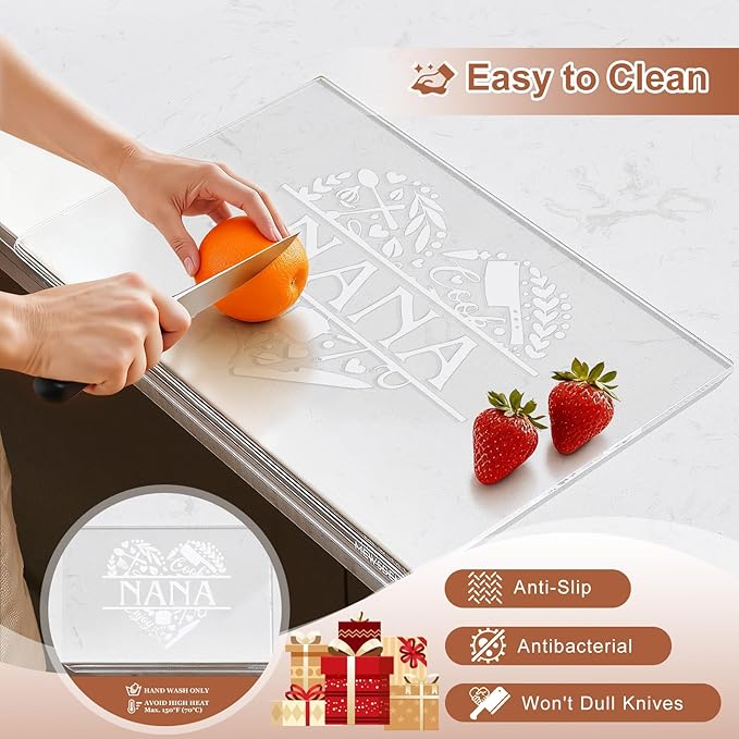 Nana Birthday Gifts from Grandchildren - Engraved Acrylic Cutting Board with Counter Lip, Clear Countertop Protector Cooking Gift for Nana Christmas Grandparent Day Presents Aesthetic Kitchen Decor