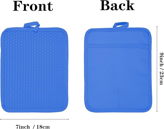 Oven Pot Holder with Pocket Cotton Heat Resistant Coaster Potholder Kitchen Hot Pad Oven Mitts for Cooking and Baking Square 7"x9" (Klein Blue, Silicone)