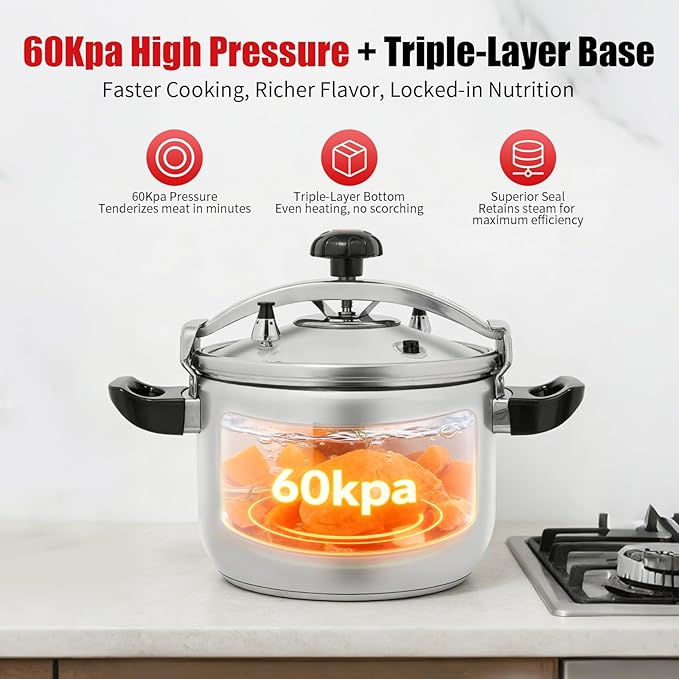 27.47 Qt Pressure Cooker, Stainless Steel Large Capacity Pressure Canner with Double Valves, Clamp On Type Commercial Pressure Stewing Pot for Hotels, Restaurants, Family (27.47 Qt)