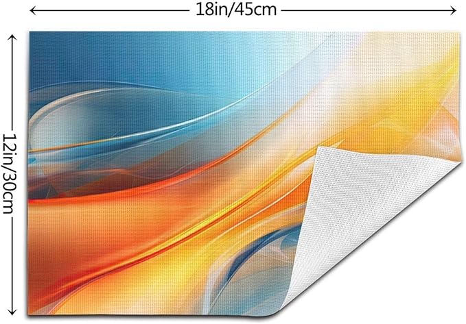 Blue and Orange Abstract Fluid Linen Placemats Set of 4, Non-Slip Heat-Resistant Modern Boho Burnt Orange Yellow and Blue Kitchen Table Mats for Dining Table, Kitchen, Coffee Shop, Modern Home Decor