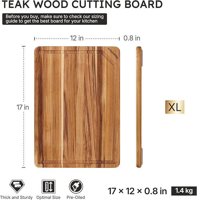 Teak Wood Cutting Board 17inch Wooden Chopping Board with Grip Handles Bamboo High-end Mother Gifts Best Mama Mommy Christmas Xmas Birthday Law Step Stepmom Have Everything Good Unique Present XL