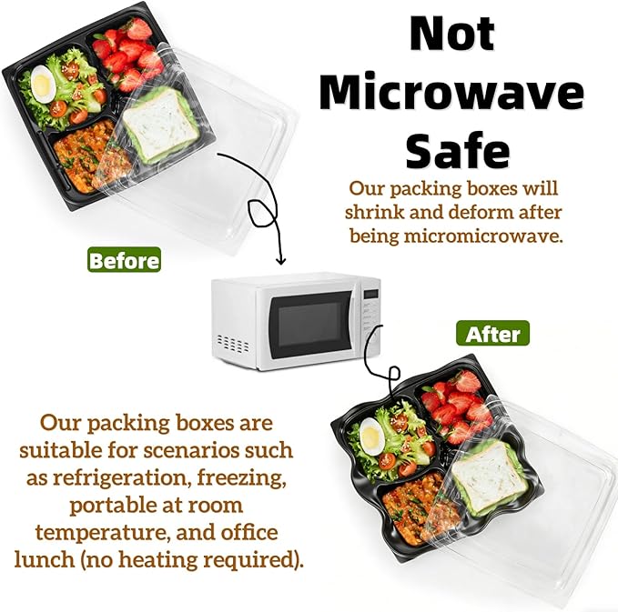 Noamus 30 Pack (60-Pcs) Meal Prep Containers, 4 Compartment Bento Lunch Box with Lid, Disposable Plastic Food Storage To Go, 34oz Portion Control Take Out Box for Adult, Not Microwave Dishwasher Safe