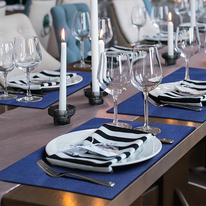 Sieral 12 Set Cloth Placemats Rectangle Dining Table Placemat Bulk 13 x 19 Inch Machine Washable Heat Resistant Cotton Linen Table Mats for Wedding Birthday Party Supplies(Dark Blue)