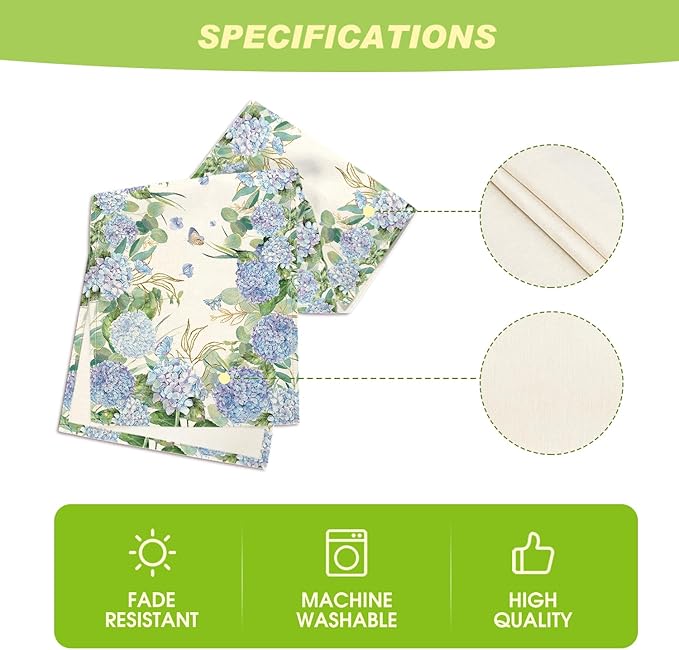 Artoid Mode Hydrangea Wildflowers Flower 210 GSM Summer Table Runner, Seasonal Spring Kitchen Dining Table Decoration for Home Party Decor 13x120 Inch