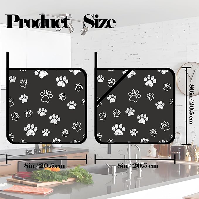 Cute Cat Dog Paw Pot Holders Set of 2,Kitchen Heat Resistant Potholder for Microwave Cooking Baking Oven and BBQ