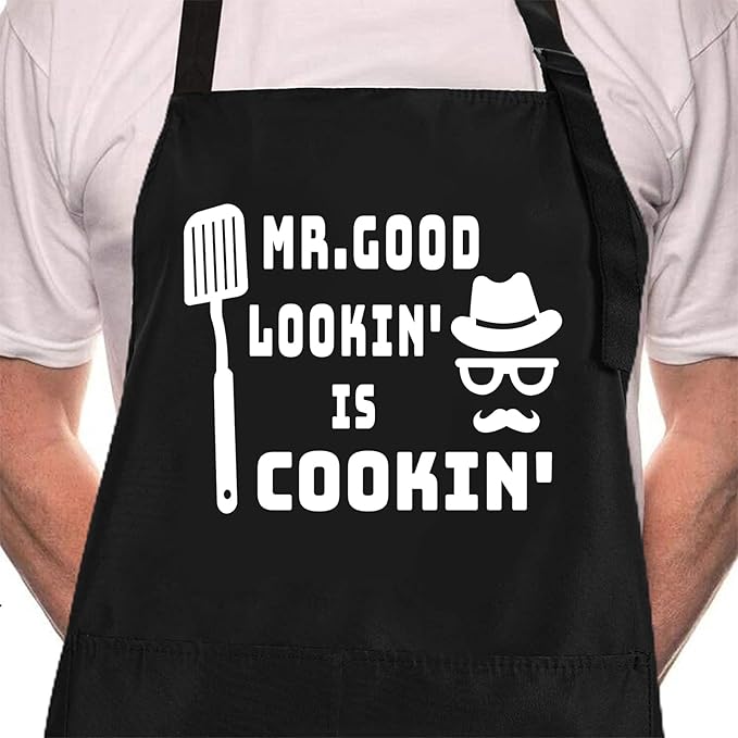 ZOORON Funny Cooking Chef Apron with Pockets BBQ Kitchen Work Aprons Birthday Father’s Day Grilling Gifts for Dad, Husband