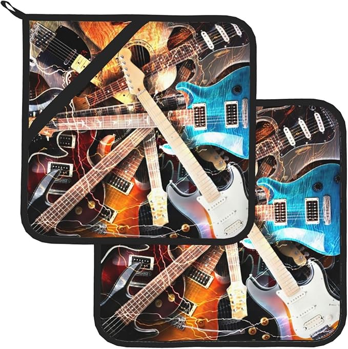 Pot Holders for Kitchen 2PCS Music Guitar,Heat Resistant Potholders Oven Hot Pads for Kitchen Cooking Baking BBQ