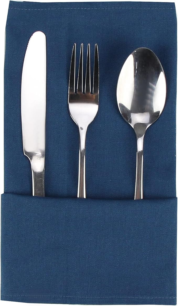 Solid Color Cotton Blended Dinner Cloth Napkins - Set of 12 (17 x 17 inches) - for Events & Home Use (Aegean Blue)