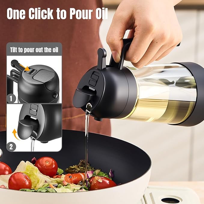 PARACITY 2 in 1 Oil Dipenser Bottle with Silicone Bottom (Black-2PCS)