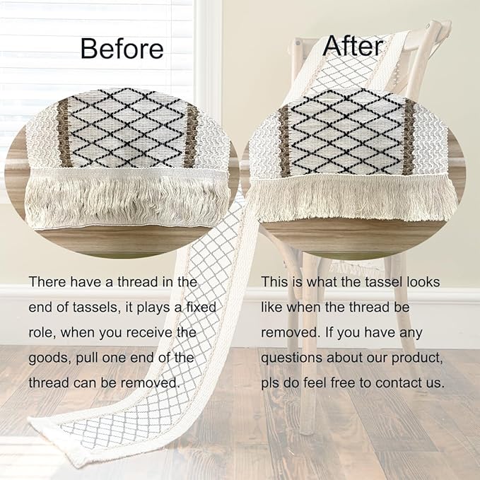 Table Runner, Boho Table Runner Cotton Linen Table Decorations, Farmhouse Table Runners with Tassels for Bohemian Wedding Bridal Shower Rustic Home Dining Table (Black/Grid/12x72)