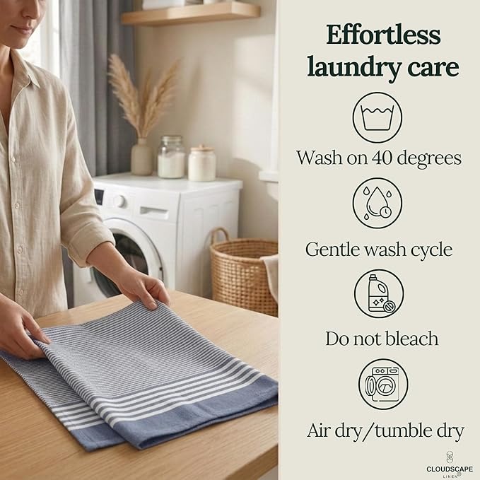 CLOUDSCAPE Kitchen Towels 12 Set 18”x28” Cotton Blended Hand Towels with Hanging Loop - Quick-Drying Dish Towels for Kitchen Essentials, Highly Absorbent, Dish Cloths Set for Washing Dishes - Indigo