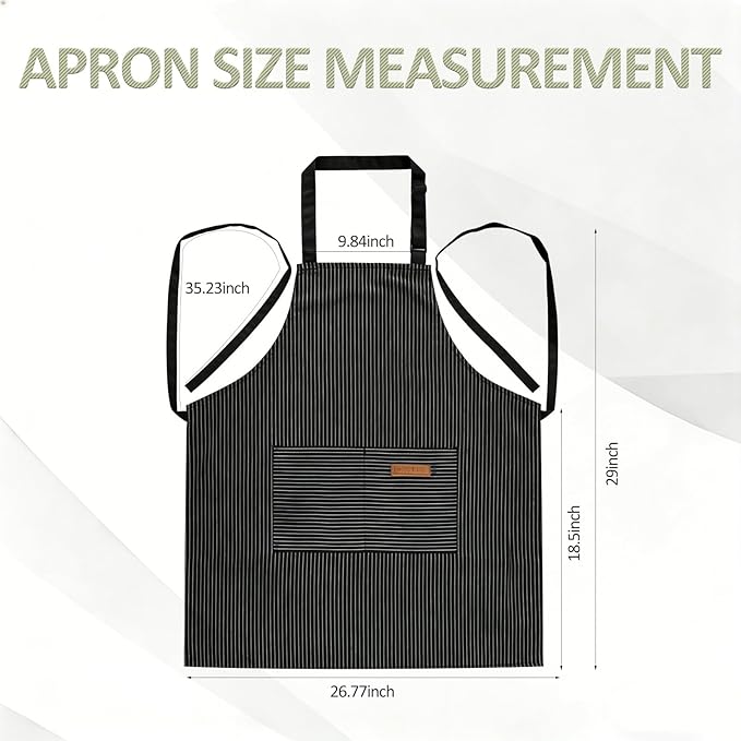2 Pack Kitchen Aprons, Apron for Cooking with 2 Pockets, Unisex Adjustable Neck Strap Chef Aprons for Men Women Durable Striped Apron Set for Kitchen, Baking, Grilling and Daily Use