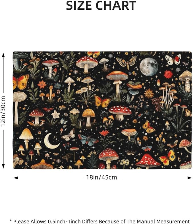 Black Mushroom and Butterfly Linen Placemats Set of 4, Heat Resistant Washable Table Mats for Kitchen Dining Table Party Holiday Outdoor Farmhous, Home Witchy Kitchen Decor, 12" x 18" Place Mats Black