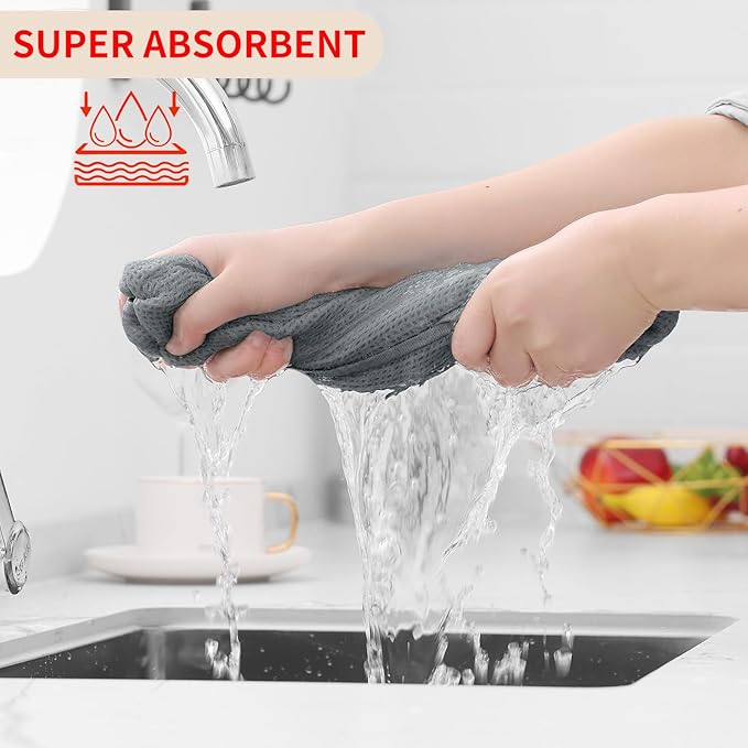 Homaxy 100% Cotton Waffle Weave Kitchen Towels, 3-Pack Ultra Soft Absorbent Dish Towels, Quick Drying Cleaning Towels, 13 x 28 Inches, Grey