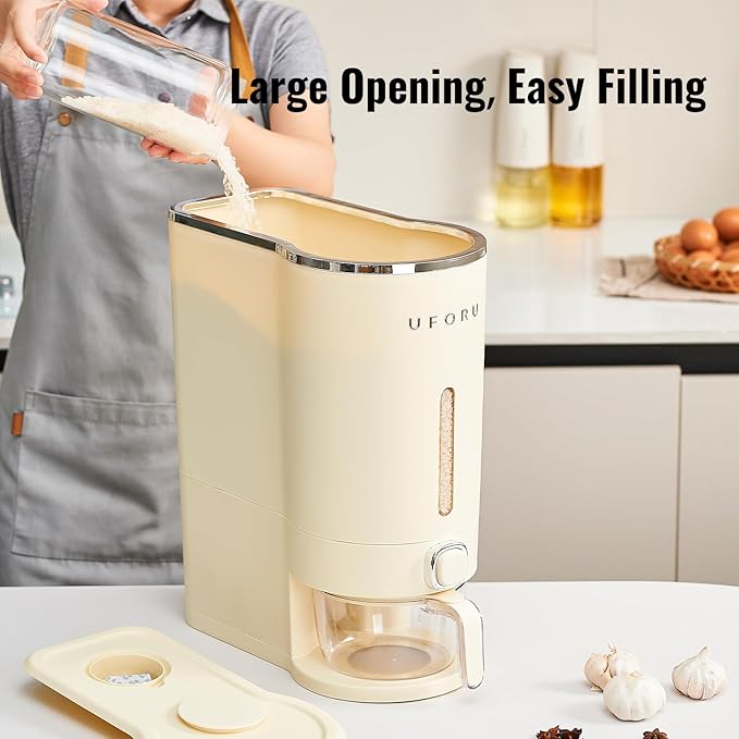 Rice Dispenser, Rice Storage Container with Measuring Cup for Kitchen Pantry Household, Cereal Dry Food Storage Containers Airtight, Sealed Moisture Proof， 22 Lbs