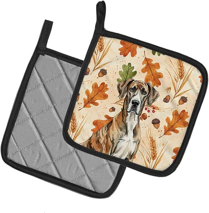 Caroline's Treasures Brindle Great Dane Heirloom Fall Pair of Pot Holders Pair 7.5x7.5 Quilted Insulated Hot Pads Decorative Kitchen Gift Made in USA