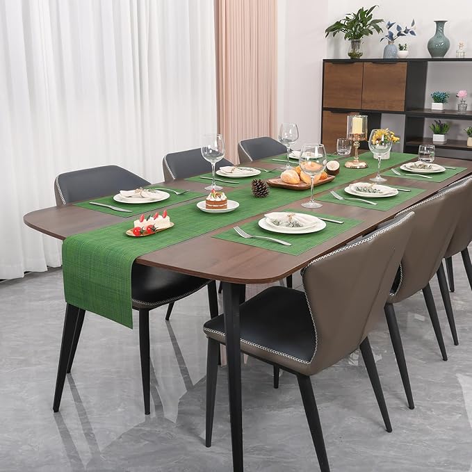 Myir JUN Placemats Set of 10, Vinyl Woven Placemats Place Mats Indoor Set of 10 Washable Table Mats Non-Slip Place mats for Dining Table (Dark Green)