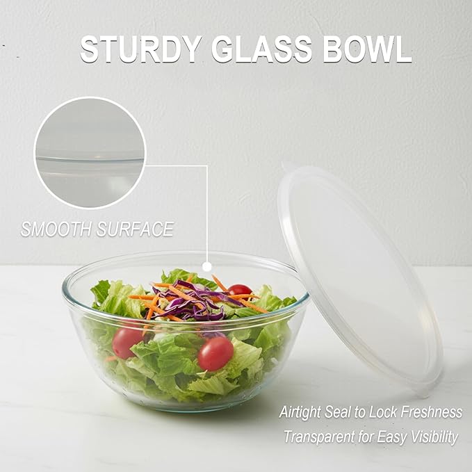 5 Quart Deep Big Glass Bowl with Lid,10 Inch Large Glass Mixing Bowl for Sourdough Bread Kitchen Salad Bread Storage, For Prepping, Marinating & Brining Kimch (clear)