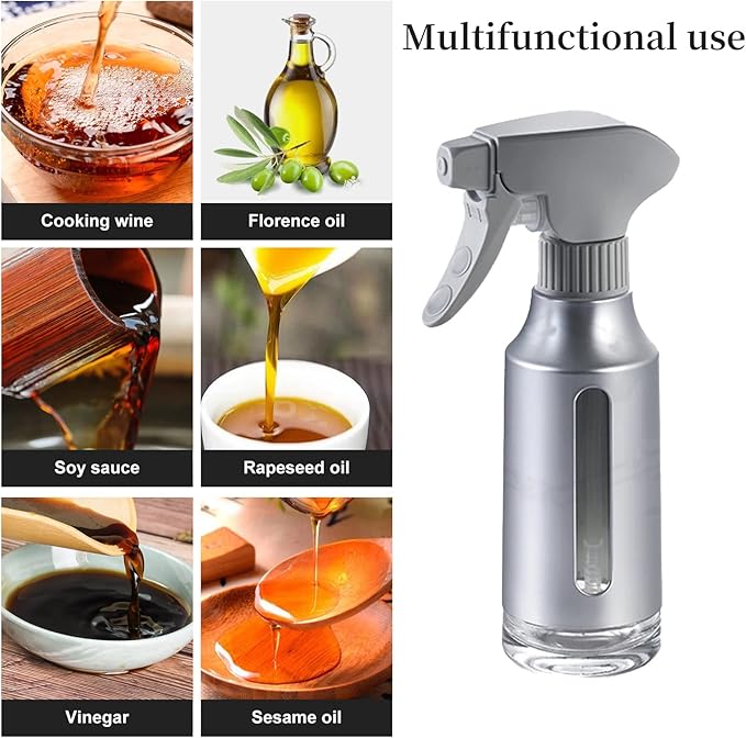Oil Sprayer for Cooking,ABS Plastic Olive Oil Mister for Air Fryer Frosted Gray Nozzel Oil Dispenser Bottles Fat Reduction Glass Oil Control Spray Pot 6.35oz/180ml Capacity