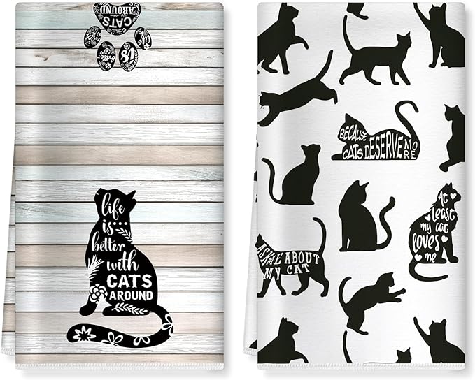 Funny Black Cats Microfiber Kitchen Towels, Soft Absorbent Hand Towel 15.7 × 23.6 Inch, Thick Dish Cloth for Party Anniversary Holiday Decoration, Housewarming Gifts for Mom