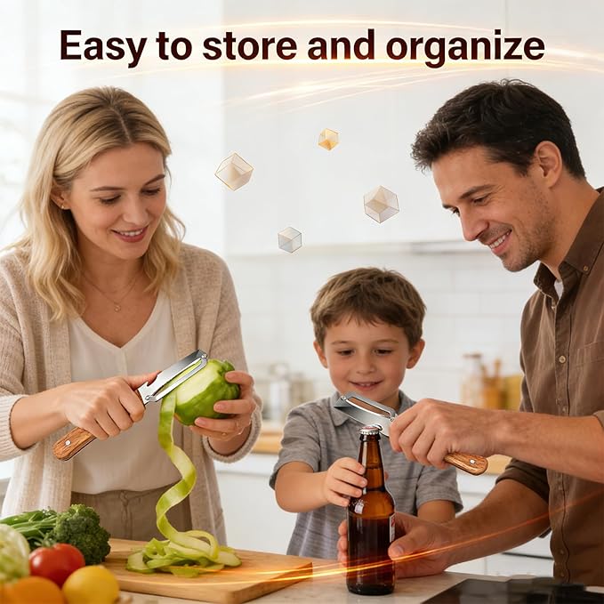 Multifunctional Vegetable Peeler For Kitchen With Ergonomic Wood Handle, 2 In 1 Stainless Steel Fruit Peeler With Bottle Opener, Can Easily Peel Fruits And Vegetables And Open Bottle Caps (3)