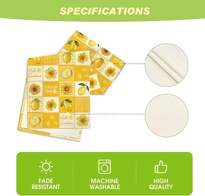 Artoid Mode Sunflower Lemon 210 GSM Hello Sunshine Summer Table Runner, Seasonal Kitchen Dining Table Decoration for Home Party Decor 13x120 Inch
