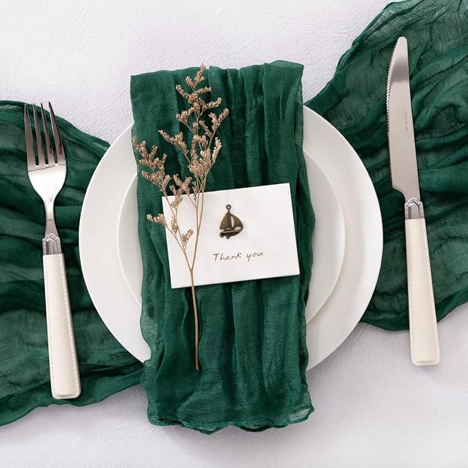 50 Pack Emerald Green Cheesecloth Napkins Cloth Dark Green Spring Summer Dinner Cloth Napkins Set of 50 Bulk 21x21 Inches for Wedding Baby Bridal Shower Birthday Dinner Party Decor