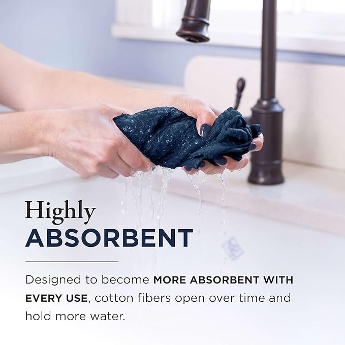 Thyme and Sage 100% Cotton Premium Turkish Kitchen Hand Towel Set, 16"x26", Ultra Absorbent, 350 GSM, Blueberry, Pack of 4