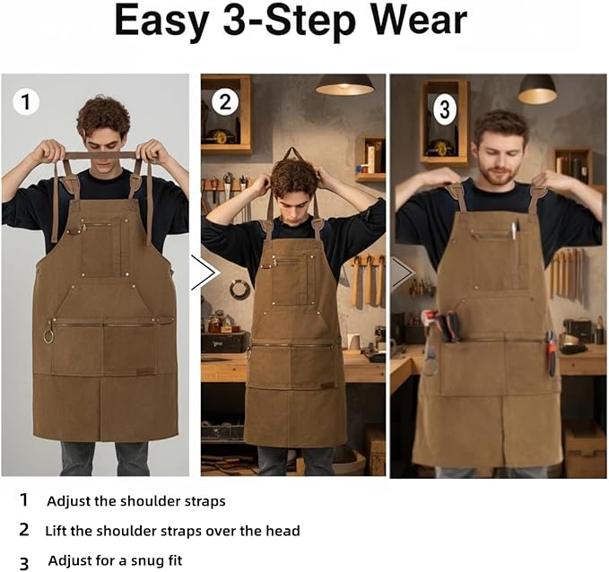 Woodworking Aprons for Men, Waxed Canvas 20oz Tool Apron (11 Pockets) – Adjustable Woodwork & Welding Apron, Shop & Tool Aprons for Carpenter, Blacksmith, Workshop, Garage