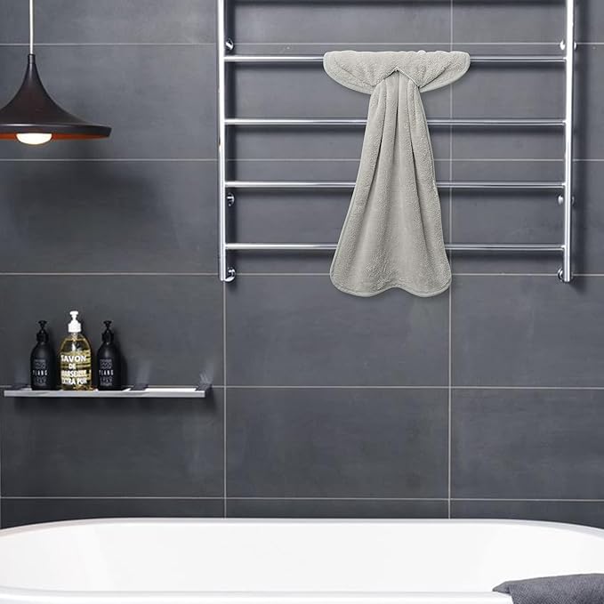 R HORSE 4Pcs Grey Hand Towels with Hanging Loops, Absorbent Coral Fleece Gray Kitchen Cleaning Dishcloth Soft Thick Oven Dish Cloth Dry Hanging Hand Towel for Kitchen Bathroom